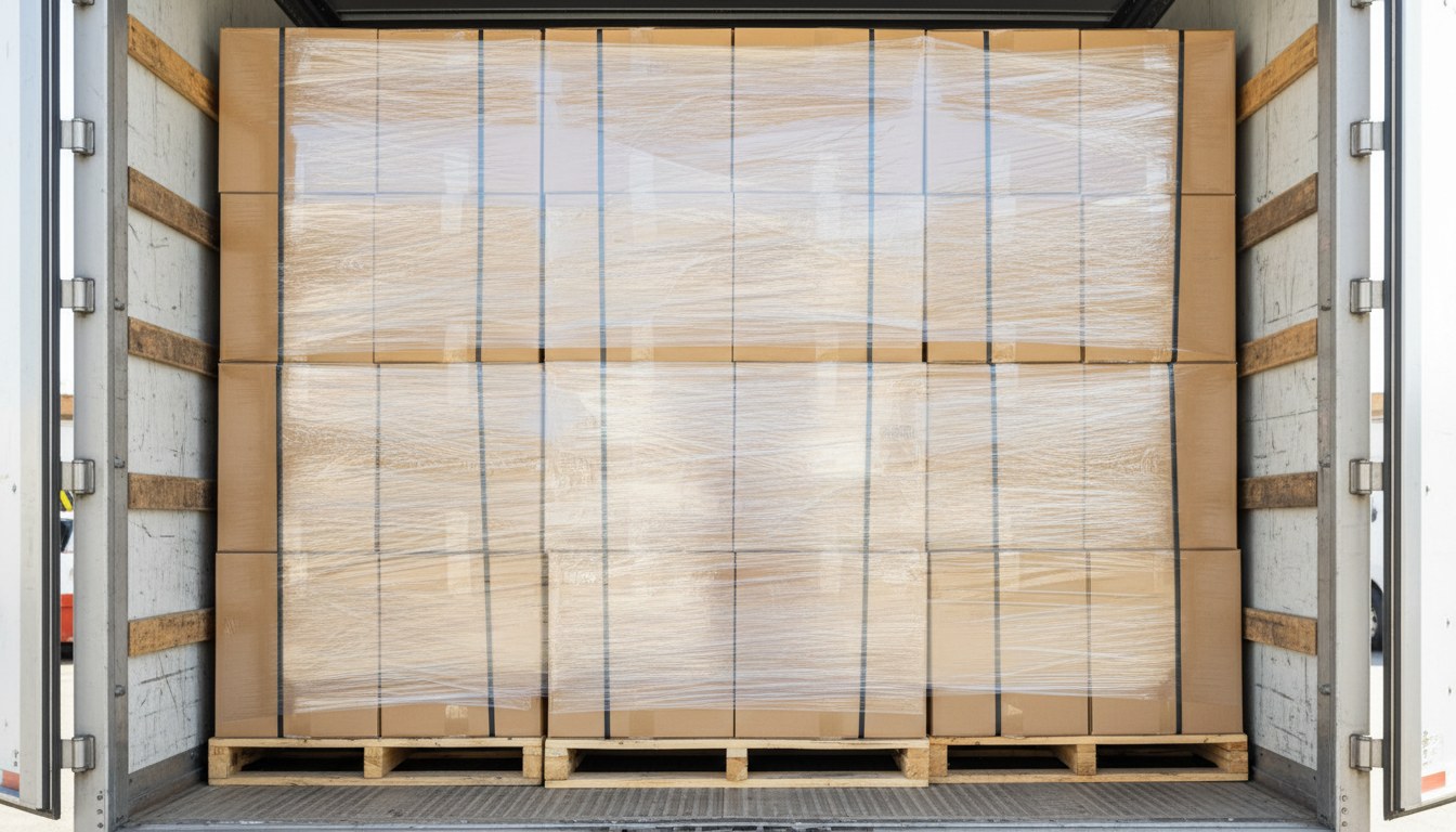 Freight load neatly restacked and ready to travel
